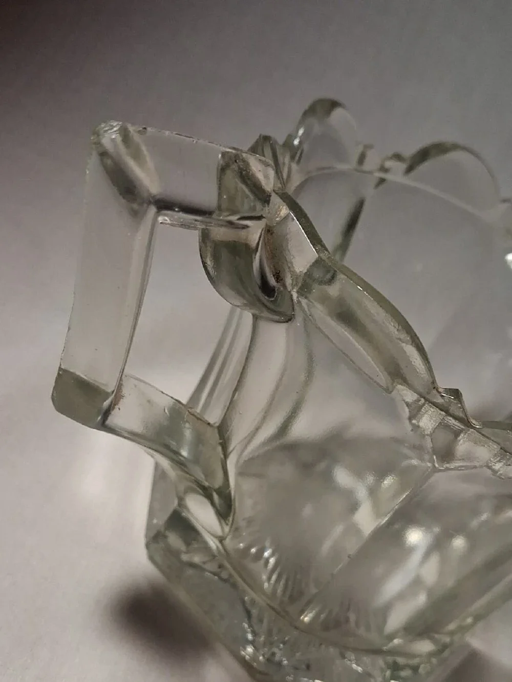Vintage 1930s Open Glass Scalloped Sugar Bowl Handles Snowflake Design Bottom